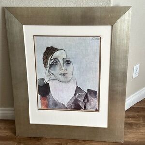 Pablo Picasso print dora maar.Abstract Portrait Framed Art in Gold and White